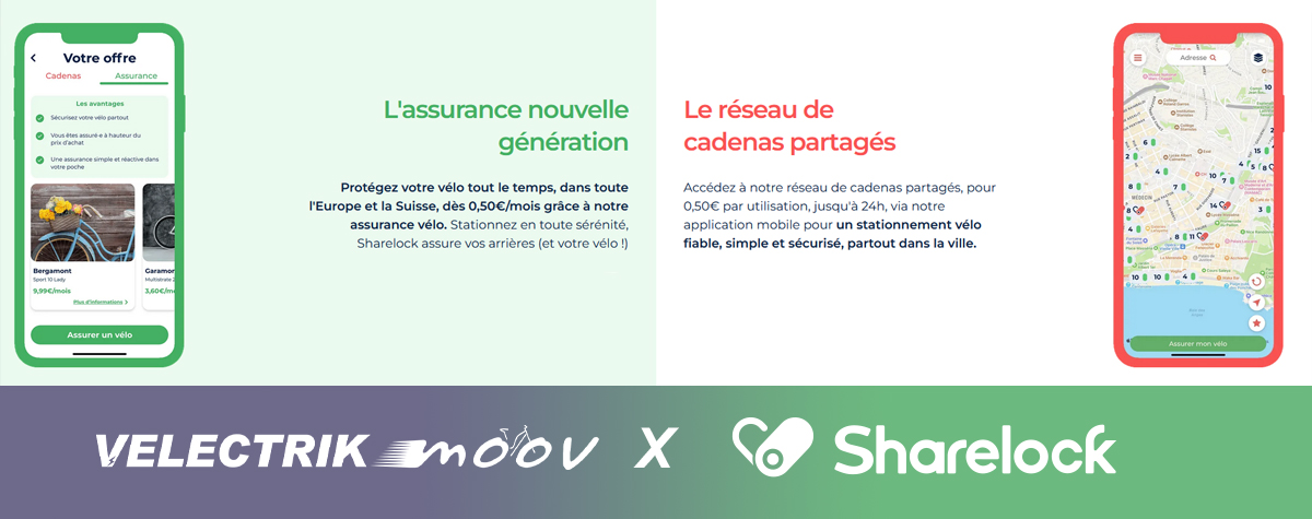 L'assurance nouvelle génération, assurez votre vélo tout le temps. Stationnez en toute sécurité avec ShareLock et Velectrik Moov